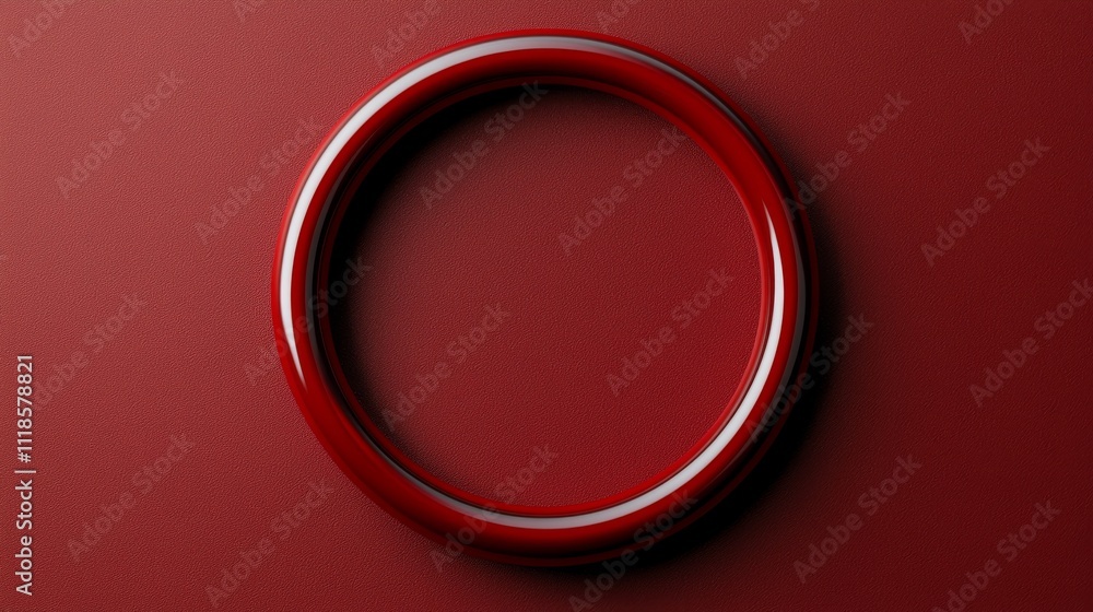Poster a glossy red ring sits on a smooth red surface, creating a minimalist and striking visual contrast.