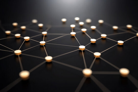 3d Social networking white nodes background, interconnected by lines to form a grid structure, indicating interconnections and relationships in the social community or business