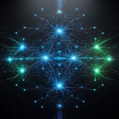 Obraz premium A highly detailed, professional photograph of an abstract representation of AI neural networks, featuring a mesmerizing array of interconnected glowing nodes and complex patterns .