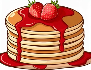 pancake stack with strawberries and dripping syrup illustration