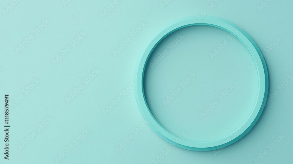 Poster a minimalist image featuring a circular turquoise object against a soft teal background.