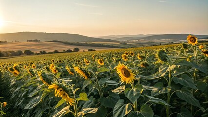 Obraz premium Beautiful field of sunflowers in sunlight