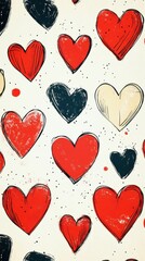 Colorful heart patterns decorate a background, creating a vibrant and playful design suitable for various artistic projects and celebrations