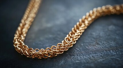 Fototapeta premium Beautiful Close-Up of Shiny Golden Chain on Dark Stone Surface