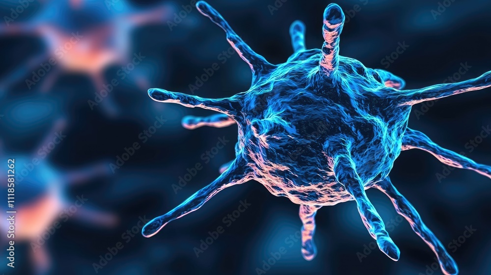 Poster vibrant microscopic action observing virus activity in a lab setting scientific visualization close-