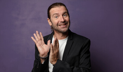 feeling happy and successful, smiling and clapping hands, saying congratulations with an applause