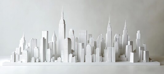 White cityscape model, architectural miniature skyline.