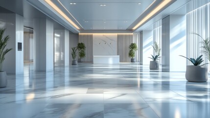 Naklejka premium 3D exhibition space with tiled floors, ready for events or marketing displays.