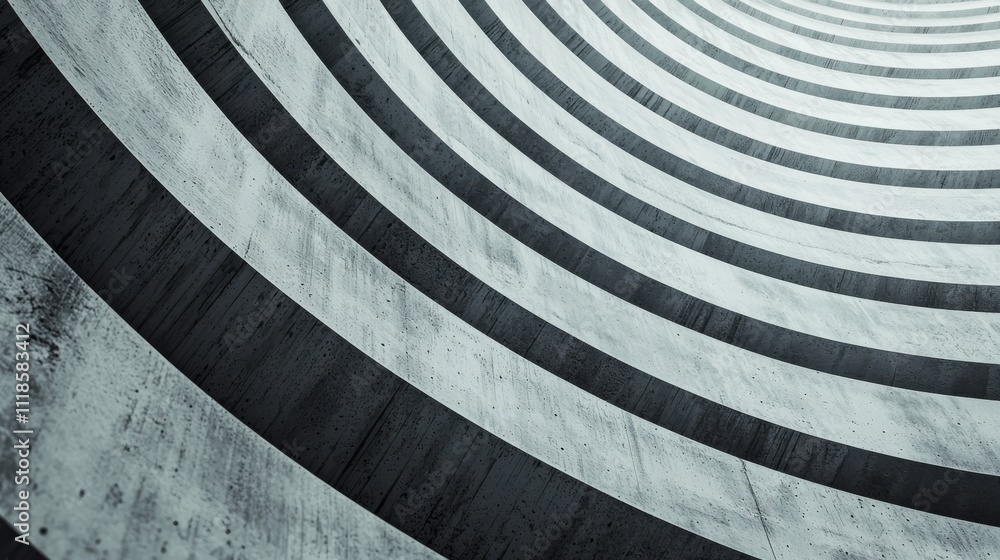 Poster a close-up of circular, layered patterns on a textured surface, featuring alternating shades of gray