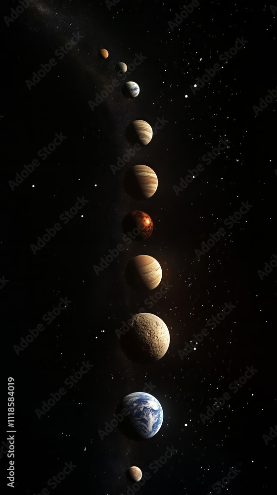 Sticker celestial alignment: planets in a row