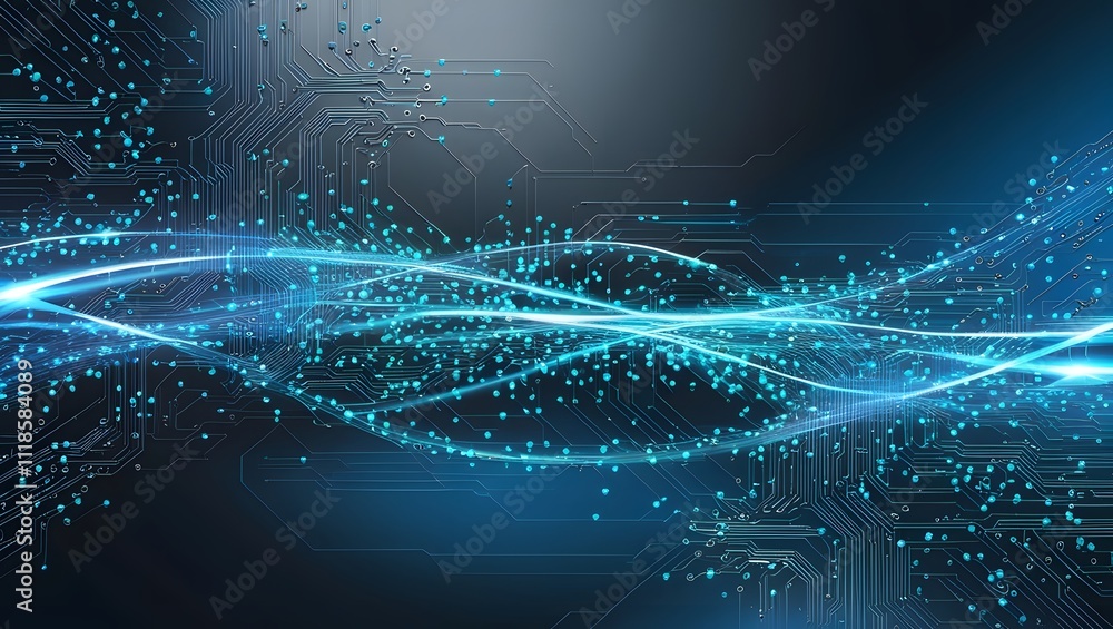 Poster abstract digital network circuit board background banner with glowing light and connecting data dots