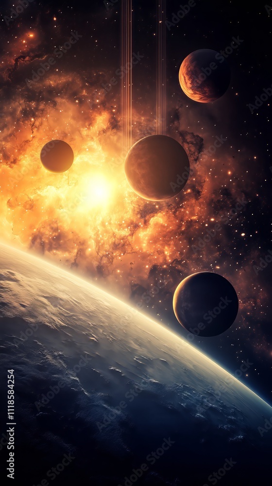 Canvas Prints cosmic inferno: planets align in fiery nebula