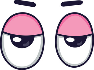 Cartoon eyes expressing annoyance and skepticism, featuring pink eyelids and narrowed pupils, convey a clear message of disapproval and doubt in a humorous and expressive way