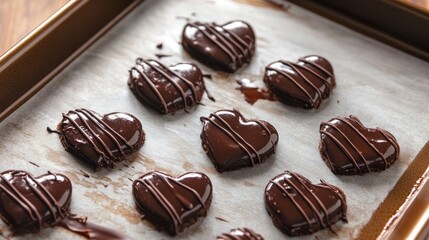 Heart-Shaped Chocolate Treats on Baking Tray Ready for Enjoyment