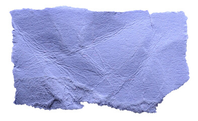 Purple violet crumpled wrinkled torn piece of blank paper note cardboard with texture and copy space, close up transparent png background isolated cut out design element