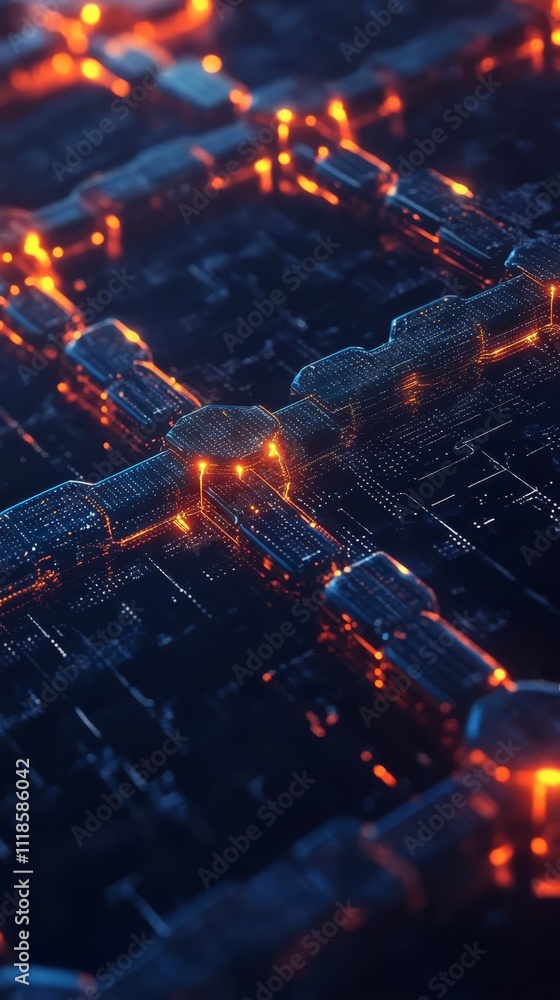 Poster illuminated tech matrix: a dynamic close-up of an intricate technology matrix pulses with energy, a 
