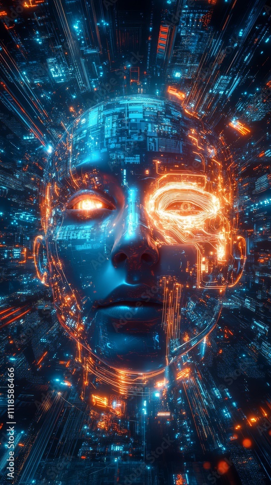 Poster cybernetic sentinel: a striking visual representation of an advanced ai, the image showcases a futur