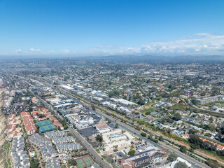 Aerial view of Del Mar Town, California coastal town next the Pacific ocean. San Diego County, California, USA