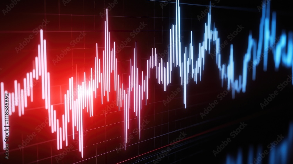 Poster analyzing sound waves audio visualization digital space data representation vibrant colors abstract 