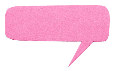 Pink blank cut out cardboard paper speech bubble with round rounded corners rough edges, copy space...
