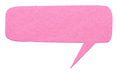 Pink blank cut out cardboard paper speech bubble with round rounded corners rough edges, copy space for text on transparent png background design element