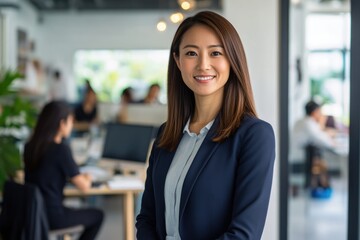 Obraz premium Confident Businesswoman Leading Team in Modern Office Setting