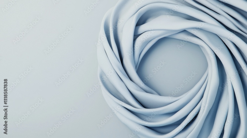Poster a soft, light blue fabric wrapped in a circular pattern, creating a cozy and inviting texture agains