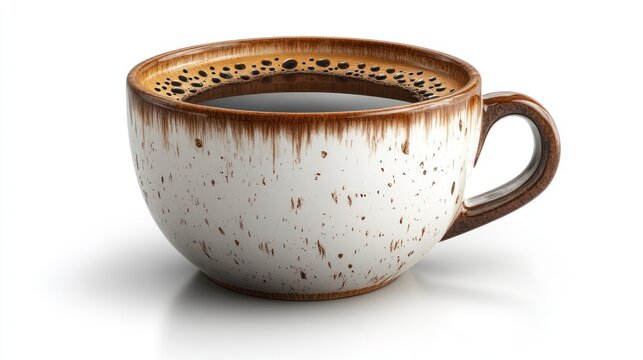 A beautifully designed ceramic cup holds rich, dark coffee, exuding warmth and comfort