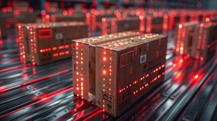 Fototapeta premium Read barcodes on cardboard boxes with a barcode reader