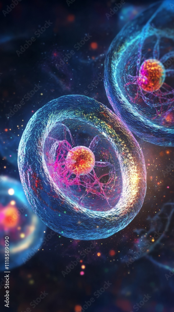 Poster cosmic cellular structures: a captivating illustration showcasing the beauty and complexity of cells