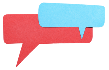 Red blue blank cut out cardboard paper speech bubbles with rough edges and copy space for text on transparent png background design element