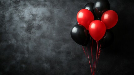 A black backdrop features red and black balloons on one side, leaving an empty area for text promoting Black Friday sales and shopping.