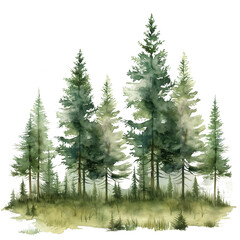 Fototapeta premium A painting of a forest with trees in the foreground and background
