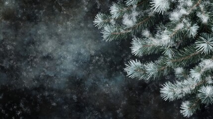 Winter scene with snowy pine branches