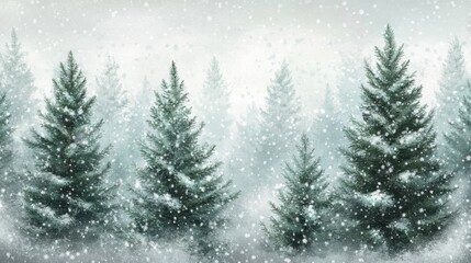 Obraz premium Winter foggy evergreen forest with snow