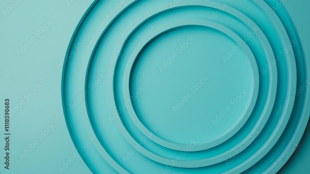 Poster a serene teal background featuring concentric circular layers, creating a modern and minimalist desi