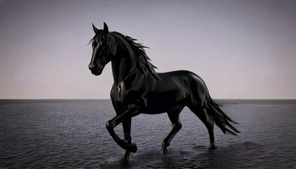 Black horse in portrait with purple background design