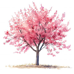 A tree with pink blossoms is the main focus of the image