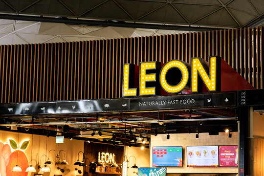 Leon, natural fast food chain restaurant at London Stansted Airport, UK - December 2, 2024.