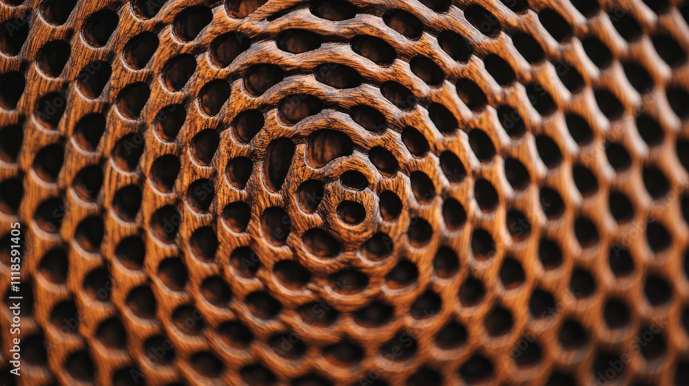 Poster a close-up of intricate wooden texture featuring concentric circular patterns, highlighting the natu