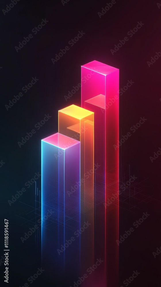 Poster ascending data: a striking visual of three vibrant, gradient-colored columns reaching upwards agains