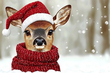 Cartoon Christmas deer vector in red hat , isolated on white background,  , copy space, copy space for text,