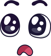 Confused cartoon face expressing a sad mood with big, surprised eyes, raised eyebrows, and a downturned mouth, creating a funny yet melancholic expression