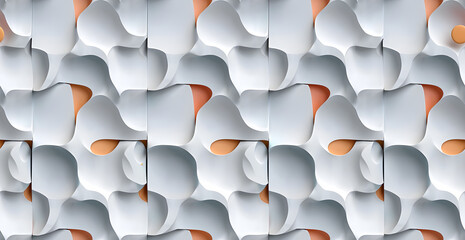 This abstract video showcases smooth undulating geometric wave patterns in shades of soft gray and subtle orange, offering a seamless loop for a modern and stylish visual experience