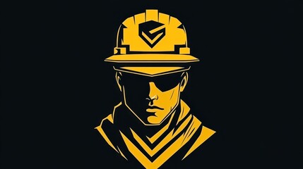 A striking portrayal of a strong construction worker against a dark backdrop