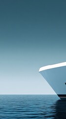 Luxury Yacht Navigating Ocean: A sleek, modern luxury yacht gracefully cuts through the tranquil blue waters. The elegant vessel reflects against the calm sea under the vast expanse of the sky.