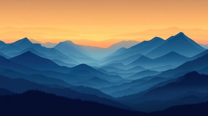 Fototapeta premium Dawn over layered mountain ridges and fog
