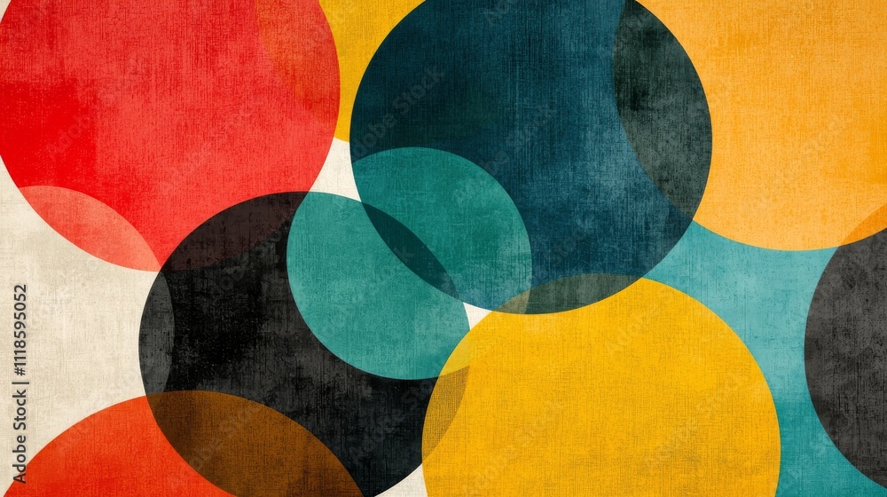 Poster a vibrant abstract design featuring overlapping circles in various colors, creating a modern, artist