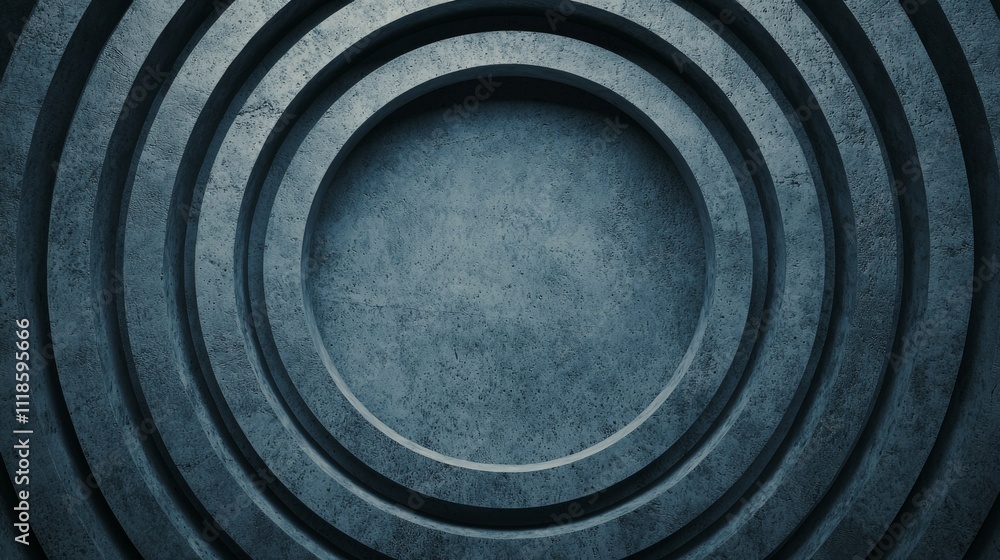 Poster a textured, circular pattern with concentric rings in a dark, industrial style, creating a sense of 