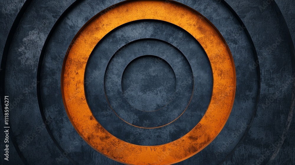 Poster abstract design featuring concentric circles in shades of blue and orange, creating a modern and ind